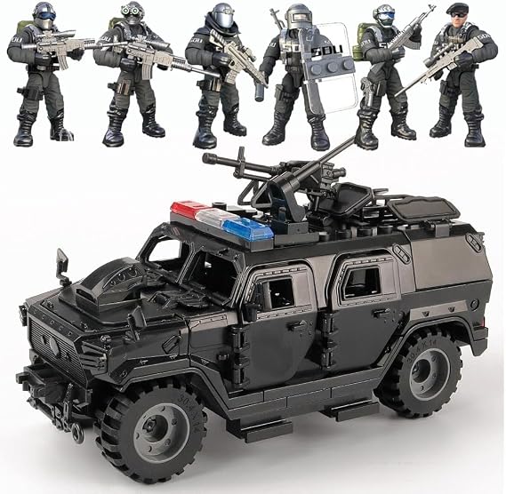 Armored Vehicle Building Block Military Vehicle with 6 Policeman Building Toys for Age 6 7 8 9 10 11 12+, Army Military Brick, Military Car Model Toys Gifts for Boys(3 Styles)