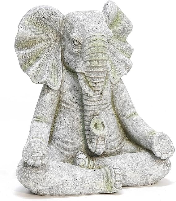 LuxenHome Elephant Garden Statue,16.34'' Gray MgO Meditating Elephant