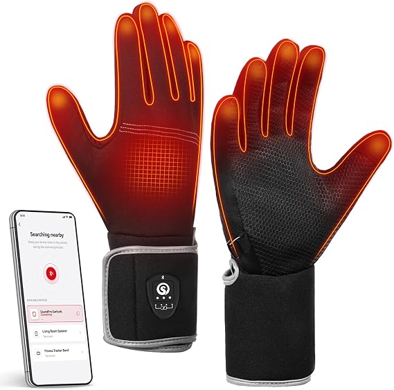 SAVIOR HEAT Bluetooth Heated Glove Liners for Men & Women, Ultra Thin Rechargeable Gloves with 3 Heat Levels, Touchscreen Thermal Hand Warmers for Winter Skiing, Hiking & Cycling