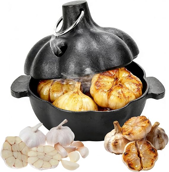 Cast Iron Smoker Roaster & Garlic Roster Baker, Smoker Roaster, Garlic Cooker, Cast Iron Baker, for Oven and BBQ, Large Cocotte for Smoky, Flavorful Vegetables, Meats or Wood Chips