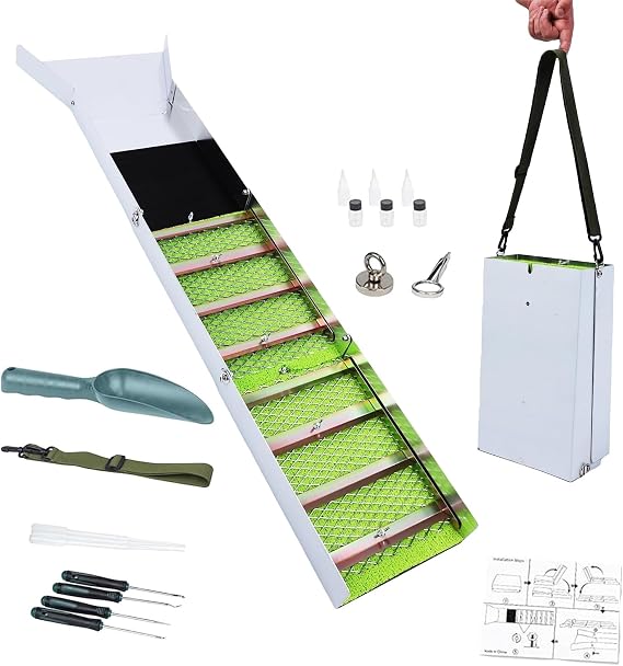 Portable Sluice Box Gold Panning Kit with 17 Accessories, Folding Aluminum Alloy for River Prospecting and Dredging