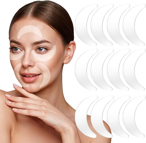 12 Pcs Silicone Eye Patches for Wrinkles, Reusable Eye Wrinkles Gel Pads, Washable Anti Wrinkle Silicone Under Eyes Patches, Non-slip Silicones Gel Wrinkle Patche for Eyes Face Eyebrows(Transparent)