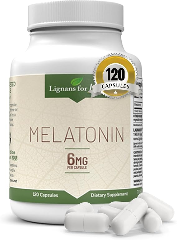 Lignans for Life Melatonin for Dogs & People, 6mg - 120 Capsules - Capsules - Pet Treats - Vitamins for Overall Health