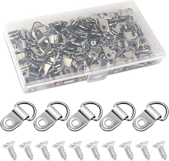 100 Pcs D Rings for Picture Hanging, D Rings, D Ring, D Ring Picture Hangers & 100 Pcs Screws Picture Hangers Hooks Kit for Hanging Photo Frames Wall Decorations Art Gallery