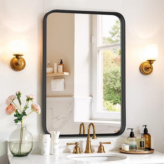 Bathroom Mirror 30x22 Inch Black Metal Frame Rectangle Vanity Mirror