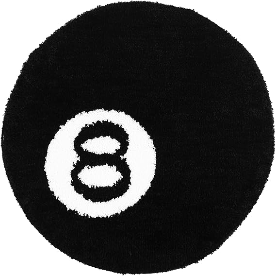 8 Ball Rug Round Tufting Soft Chair Pad Anti-Slip Flocking Floor Mat 60 x 60cm Washable Aesthetic Billiard Ball Carpet for Bedroom Living Room Bathroom Decoration
