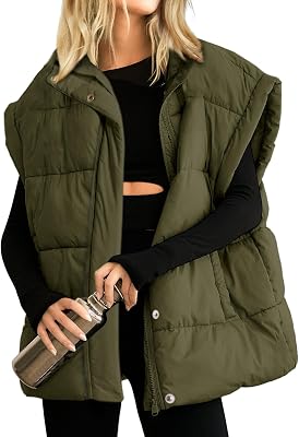 Ainangua Womens Puffer Vest Stand Collar Zipper Sleeveless Jackets Winter Lightweight Vests Warm Padded Jacket Coat