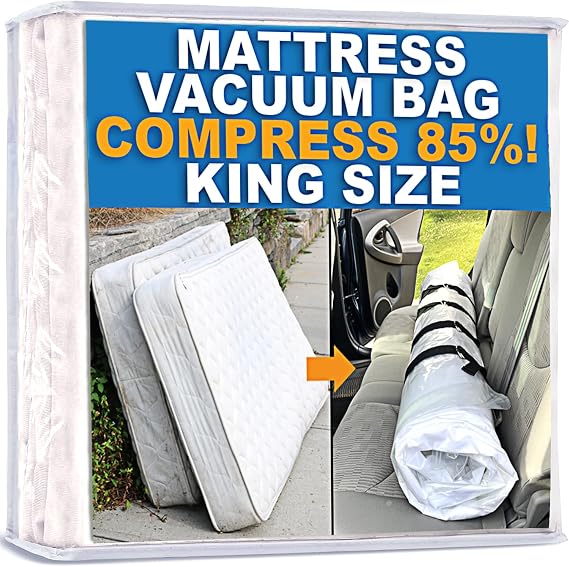 Mattress Vacuum Bag for Moving, Vacuum Seal Mattress Bag for Memory Foam or Inner Spring Mattresses, Compression and Storage for Returns, Leakproof Valve and Double Zip Seal (King)