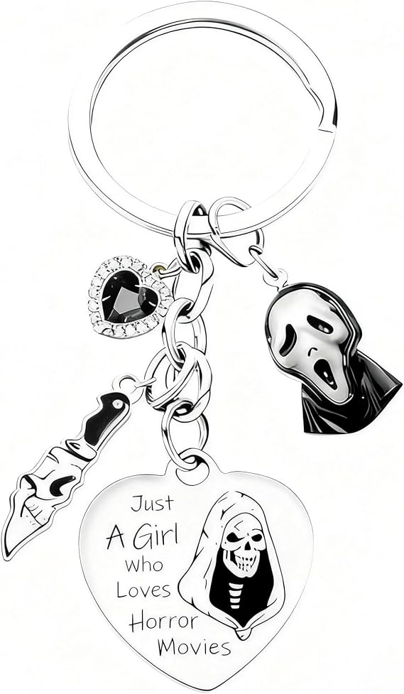 Ghostface Keychain, Horror Gifts for Fans, Silver Ghost Face Keyring, Chirstmas Gift Keyrchain, Scream Merchandise, Horror Merchandise for Girls Women Present