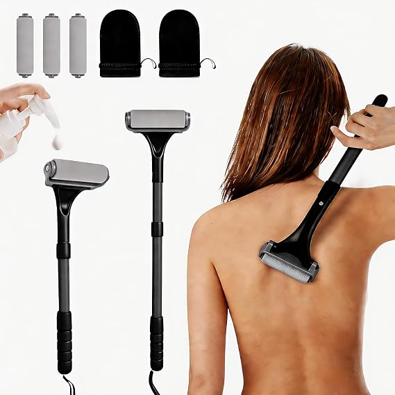Lotion Applicator for Back&Body-Extendable up to 21.5" Back Lotion Applicator with 3 Roller and 2 Finger caps for Back self,Lotion Stick & Sunscreen Applicator for Skin Cream,Oils & More,Black