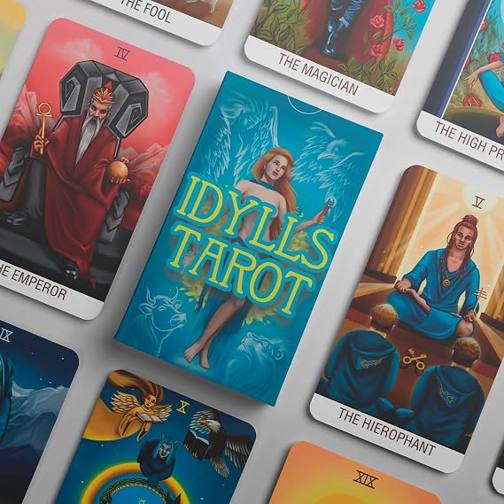 Original Idylls 78 Tarot Card Set | Pocket-Sized (4.13" x 2.3") | Unique Borderless Deck | Fortune Telling Cards | Classic Meanings with Online Guide Book for Beginners
