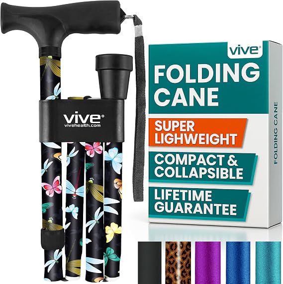 Vive Folding Cane - Foldable Walking for Men, Women Fold-up & Collapsible