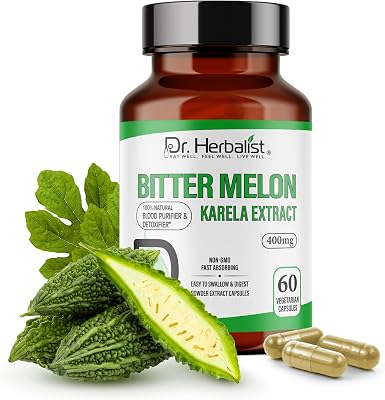 Dr. Herbalist Bitter Melon  Karela Extract 400mg - 60 Capsules| Non-GMO | Fasting Absorbing | Vegetarian