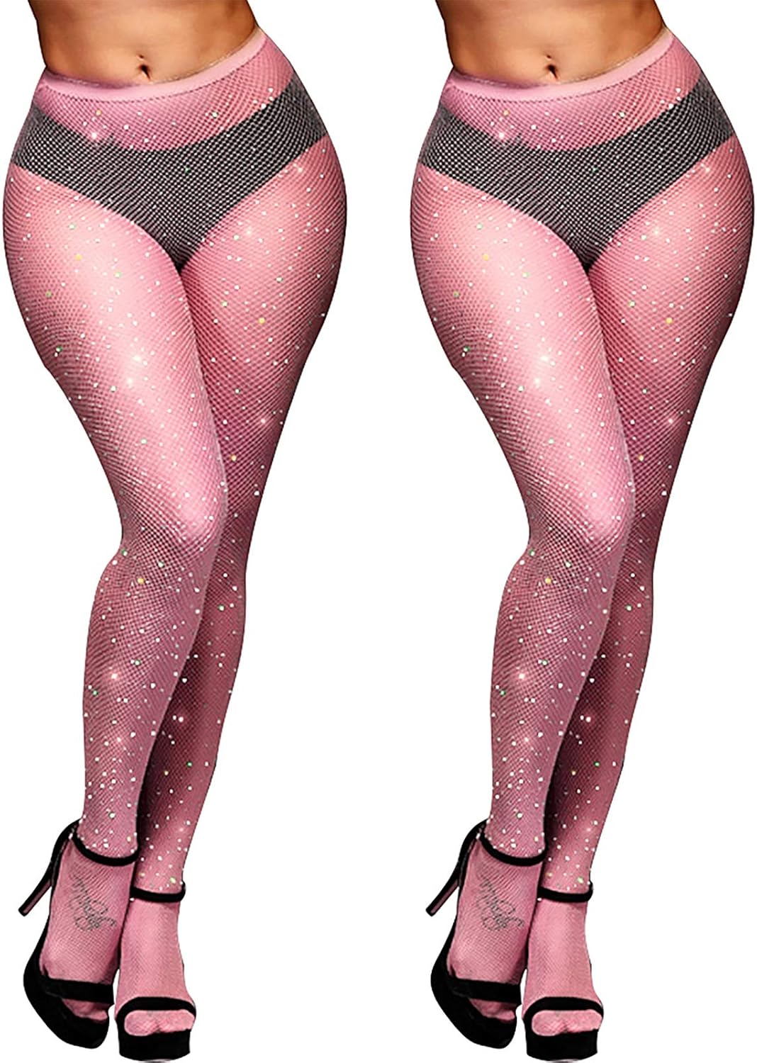 Jusback Rhinestone Fishnet Stockings Sparkle High Waist Tights Pantyhose