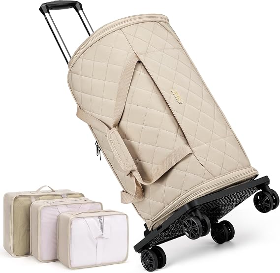 Rolling Garment Bag for Travel, 50L Duffle Bag with Shoe Compartment, 4pcs