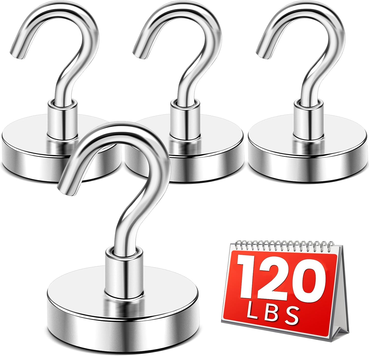 DIYMAG Magnetic Hooks for Hanging Cubicle Accessories, 120lbs 2025 Cruise Cabin Ship Essentials Magnetic Hook Heavy Duty Strong Magnets Fridge for Classroom Beach Kitchen Grills 4 Pack Silver