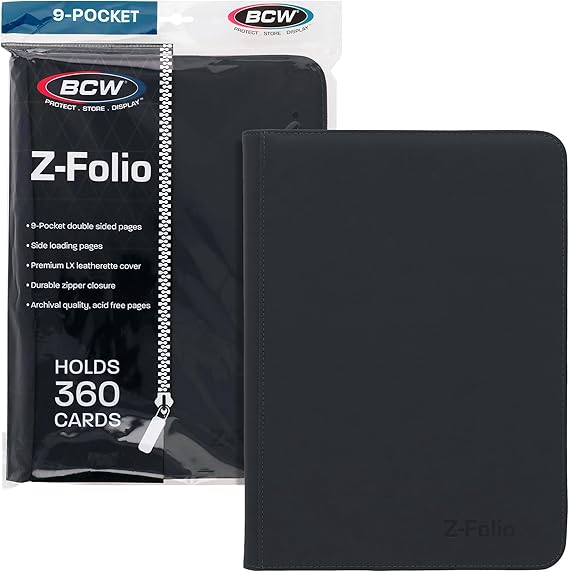 BCW Z-Folio 9-Pocket LX Toploader Binder with Zipper, Black, 252 Toploaders