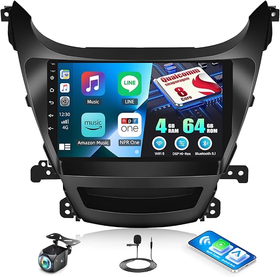 SIXTOP 4G+64G 8 Core Qualcomm Radio for Hyundai Elantra 2014 2015 2016 Android Car Stereo Wireless CarPlay Android Auto 9 Inch Touchscreen GPS Navigation DSP Bluetooth 5.1 WiFi6 FM/RDS SWC AHD Camera