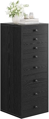 LIKIMIO Tall Dresser, Small Dressers with 8 Storage Drawers, Chest of Drawers for Organizing, Tall Narrow Dresser for Bedroom, Black