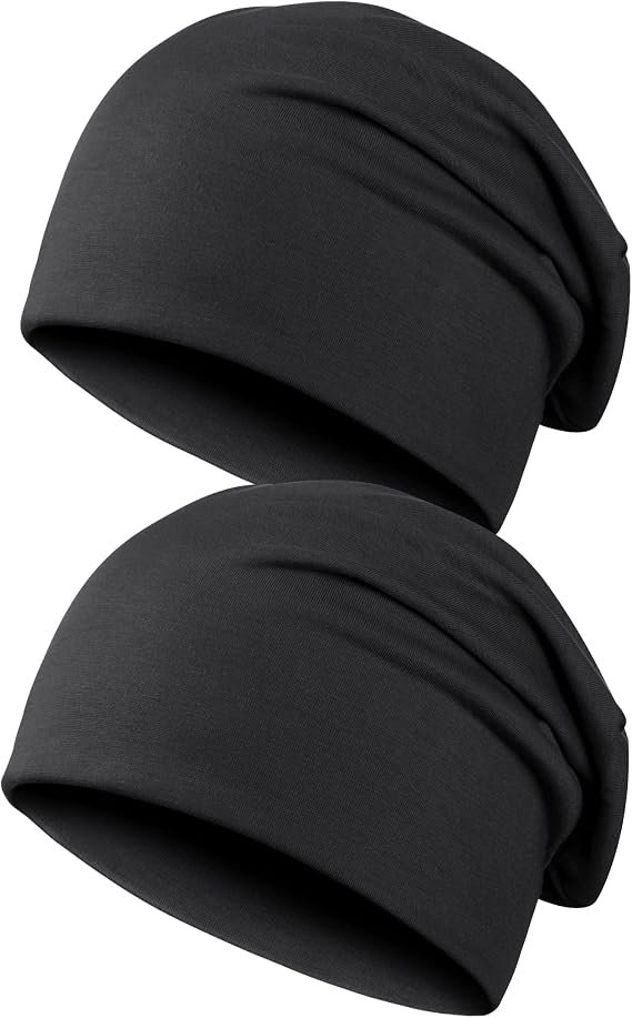 Kiiwah 2pcs Unisex Slouchy Beanie Cap, Winter Slouch Beanie Hat, Jersey Skull Cap for Men and Women
