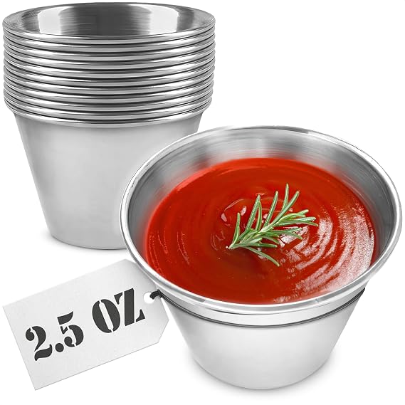 12 Pcs Dipping Sauce Cups, 2.5 Oz Stainless Steel Ramekins
