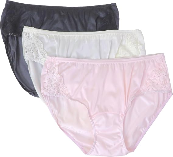 Shadowline Women's Shadowline Women's Nylon Hipster Panty With Lace Insert 3 Pack