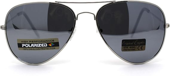 Air Force Polarized Silver Mirror Lens Police Style Cop Pilots Sunglasses