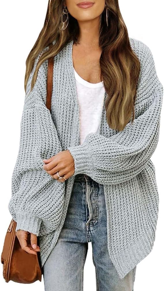 Chunky Cardigan Sweaters for Women Lantern Long Sleeve Open Front Oversized Cardigans with Pockets Knit Outerwear