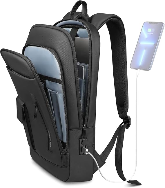 Slim Laptop Backpack for Men, Business Backpack with USB Charging Port