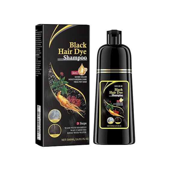 Natural Black Hair Dye Shampoo, Long-Lasting Color Lock, Nourishing Formula with Ginseng and Black Sesame