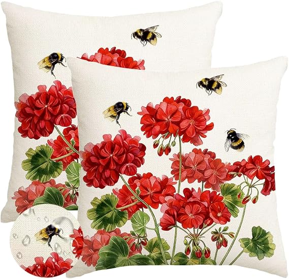 RABUSOFA Spring Summer Pillow Cover 16x16 Waterproof Outdoor Geranium Decor