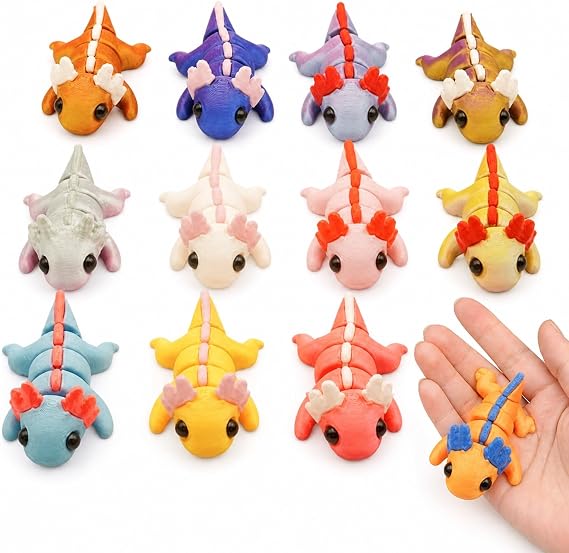 12 PCS 3D Printed Axolotl Set, 3D Printed Animals, Flexible Joints, Desk Decorations, Party Favors, Gift Fillers, Office Display, Collectible Figures