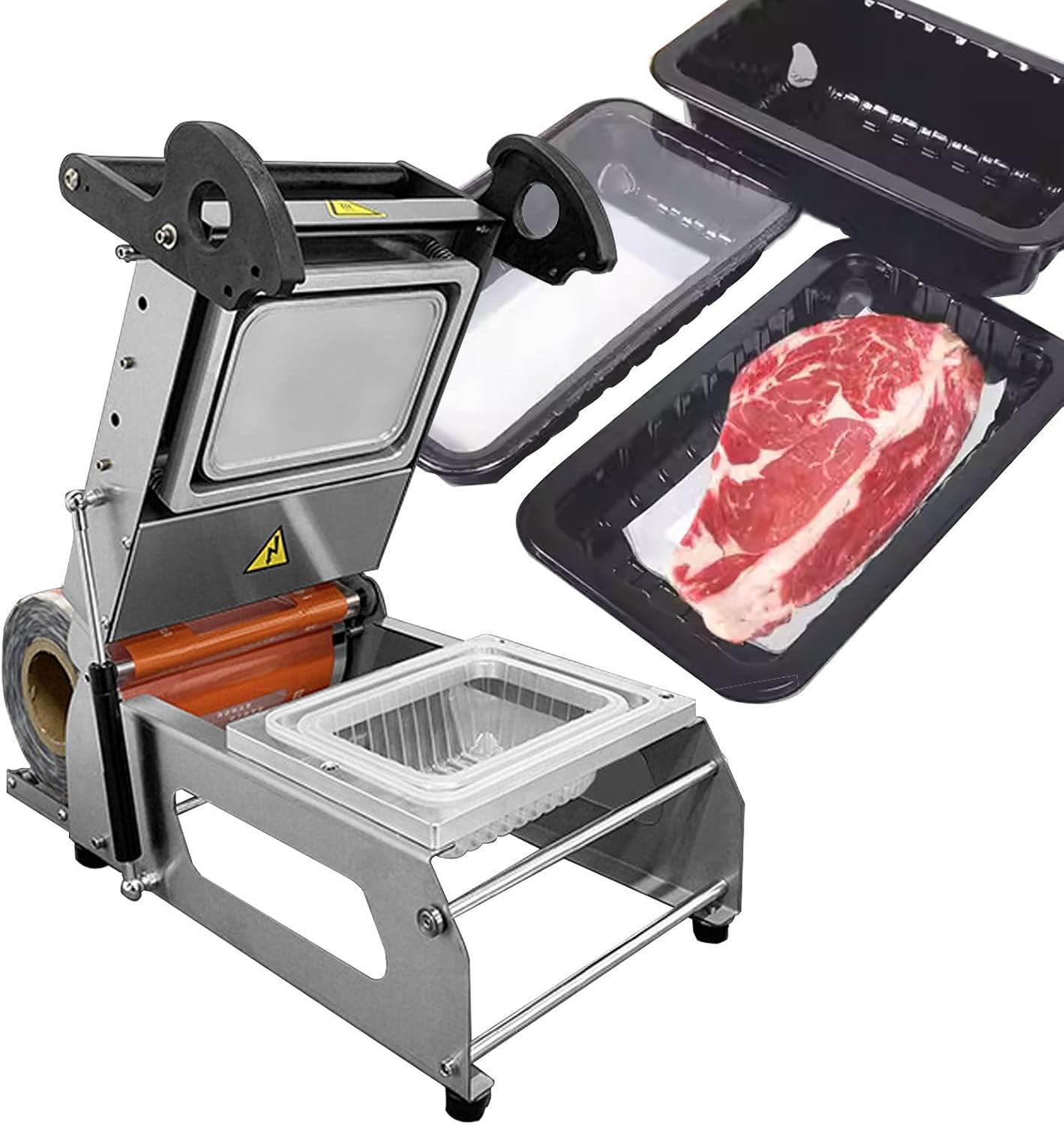 Hand Pressure Food Sealing Packing Machine - Manual Sandwich Tray Heat Sealer for Takeaway Boxes - Fresh Box Sealing Machine for Supermarket - 180mm Film Width 110v 260mm