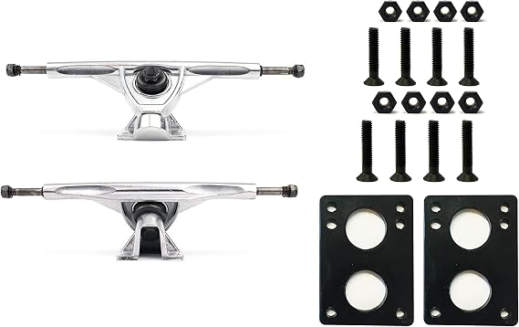 VJ 7 Inch 178mm Longboard Trucks (Silver) and Skateboard Longboard Riser Pad 12mm, Skateboard Screws Hardware 1.5 inch