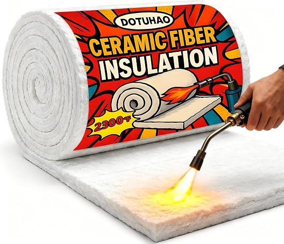 Ceramic Fiber Insulation, 24"x12"x0.5" Thick Fireproof Insulation Blanket, 2300F High Temperature Insulations for Wood Stove Baffle, Fireplaces, Kilns, Forges, Pizza Ovens(24"x12"x0.5")