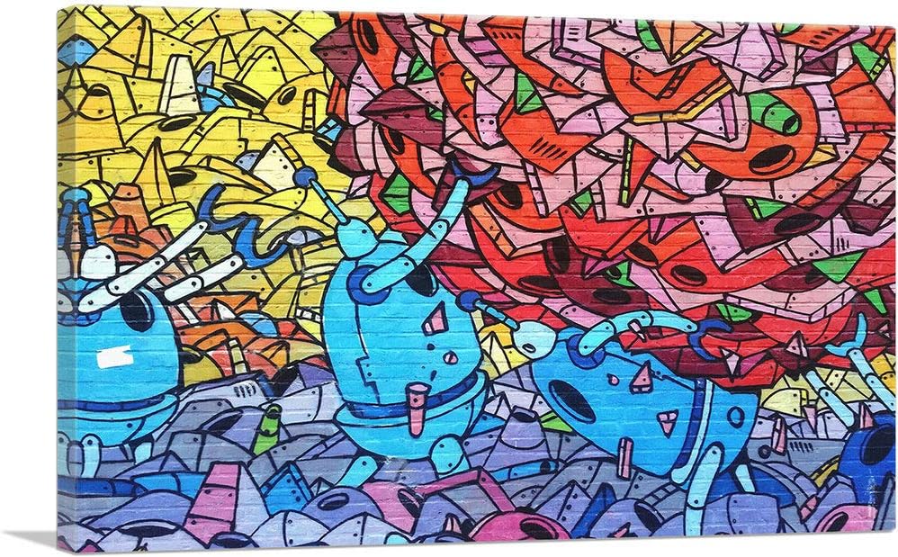 ARTCANVAS Colorful Robot Graffiti Canvas Art Print Stretched Framed Painting Picture Poster Giclee Wall Decor - 18 x 12 0.75 Deep