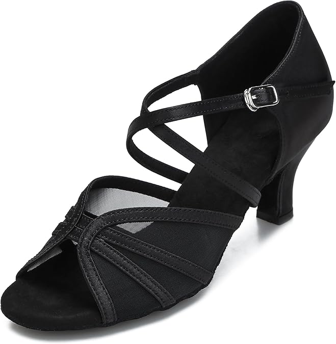 Women's Ballroom Dance Shoes Latin Salsa Dancing Shoes Cross Strap 2.5inch Heel 3inch Heel ZB04