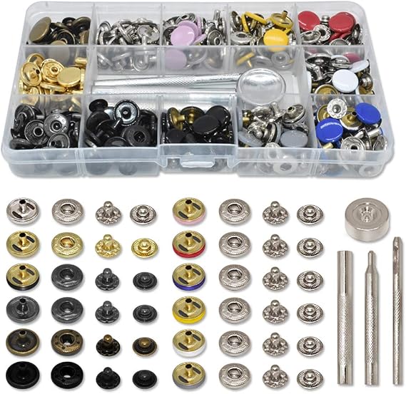 120 Sets 12.5mm Metal Leather Snap Fastener Button Kit with 4 Setter Tools for Clothes, Leather, Jacket, Jeans, Bracelets (12 Color)