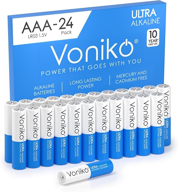 Voniko AAA Batteries 24 Pack - 1.5V Alkaline Triple AAA Batteries | 30 Percent More Power Triple A Batteries, 10 Years Shelf Life, Leakproof Design for Remotes & Emergency Gear