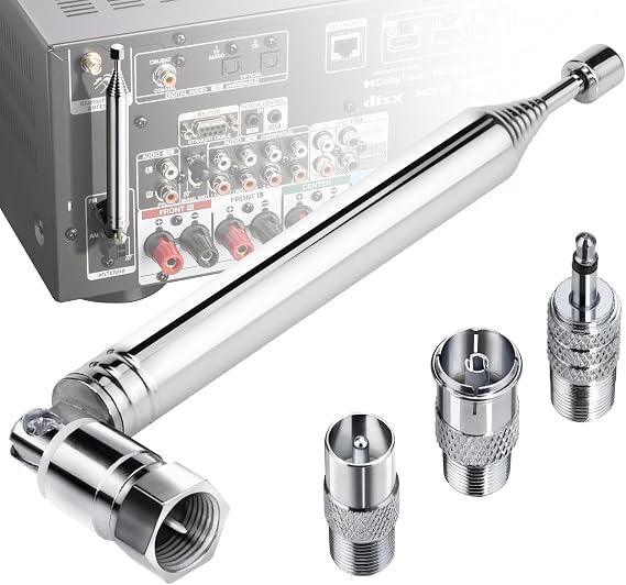 FM Radio Antenna, Ancable Indoor FM Telescopic Antenna 75 Ohm F Type Male Plug Connector with Adapter for Table Top Radio HiFi AV Stereo Receiver Mini