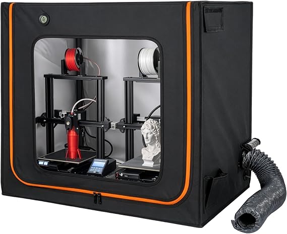 Large Resin 3D Printer Enclosure with Ventilation Kit & LED Light,Vented Enclosure Tent Cover,Dustproof & Noise Isolating,Odor Eliminating, Holds 2 Machines,Compatible with LCD UV Resin 3D Printers