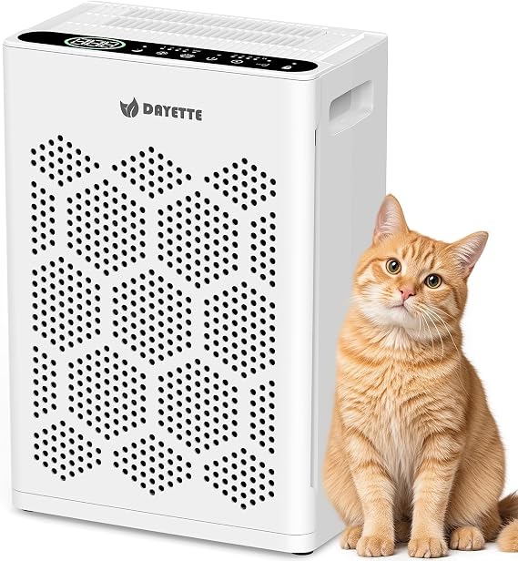 DAYETTE Air Purifiers for Home Large Room Up to 1800 Ft2 with HEPA 14 Filter, Pet Air Purifier with Washable Prefilter for Bedroom with Fragrance, Air Cleaner for Smoke Dust Pets Hair Odor, WhiteBlack