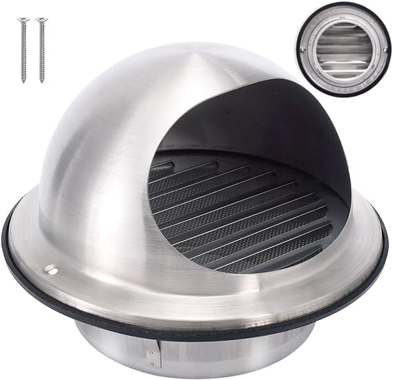Cididu Dryer Vent Cover 6 Inch, Wall Exhaust Vent Cover Outdoor, Stainless Steel Soffit Vent with Screws and Rubber Ring, Round Grille Ventilation Cover, Roof Air Dryer Hood Cap for Wall Floor Ceiling