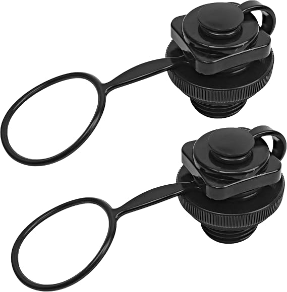 2pcs Valve Replacement for Boston Inflatable Boat Air Valve, Tube Plug Parts for Inflatables Kayak 22mm Hole Diameter Inflation Raft, One-Way Screw Spiral Air Plugs Valves Caps Accessories (Black)