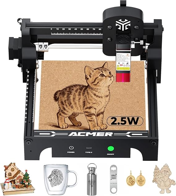 ACMER S1 Laser Engraver 2500mW, Compact Desktop Engraving & Cutting Machine for DIY Crafts, Small Business & Makers, 130130mm Work Area, 0.04mm Detail Engraving for Wood, Acrylic