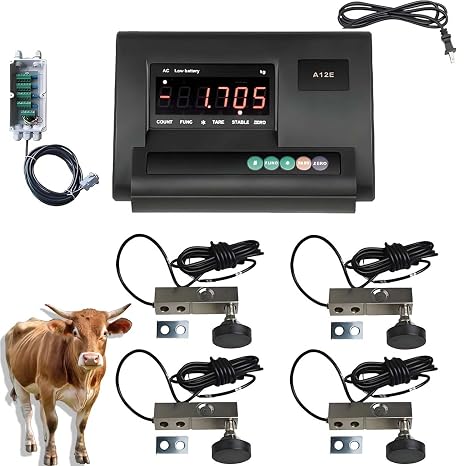 Livestock Weighing Scale Kit with LED Digital Display – 4x 2T C3 Load Cells – 17637lbs Capacity – Water-proof Junction Box – For Pig Goat Sheep Cow Barn – Stainless Steel
