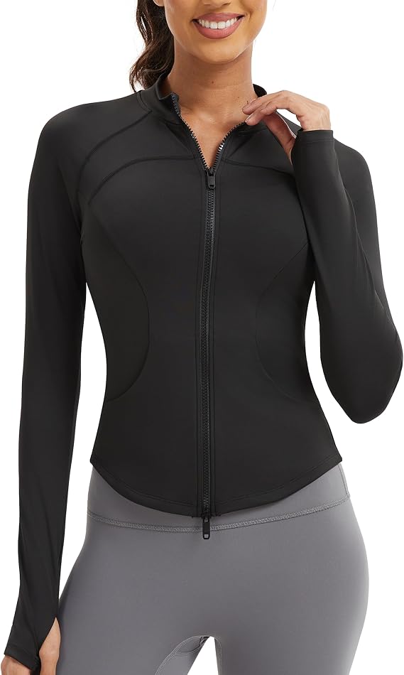 Women's Workout Jacket Lightweight Full Zip Running Track Jacket Slim Fit Athletic Tops with Thumb Holes