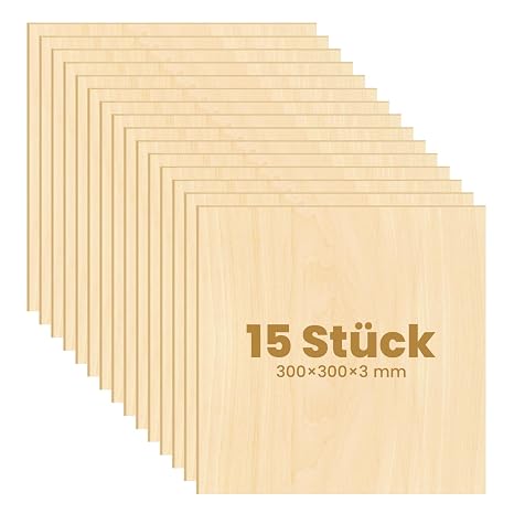15 Pcs 1/8" Basswood Sheets 3mm Plywood 1/8" x11.8"x 11.8" Balsa Plywood for Laser Cutting Engraving Wood Burning Building Model, 1/8 Inch 300 x300 x3mm Squares Wood Sheet