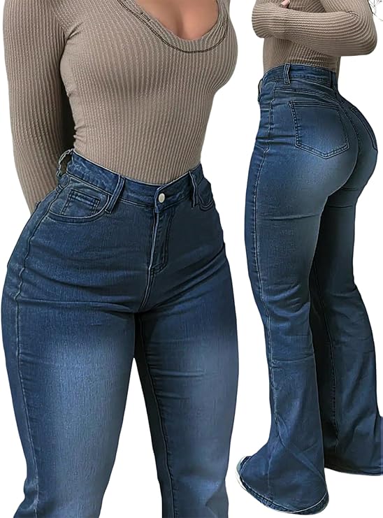 Womens High Waisted Flare Jeans Bell Bottom Pants Bootcut Jeans