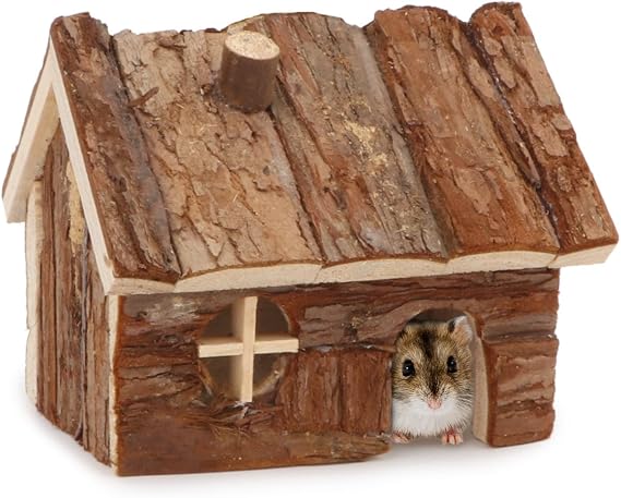 Wontee Hamster Wood House Hamster Hideout Hut for Dwarf Hamsters Mice Small Gerbils (Small)